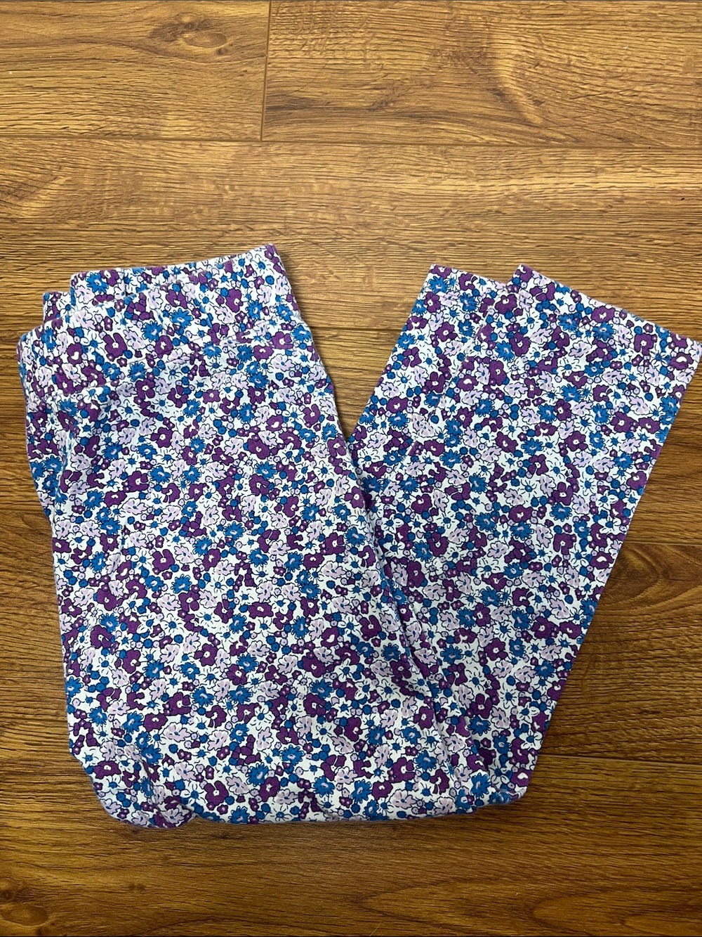 Lands' End Purple & Teal Floral Kids Cropped Leggings